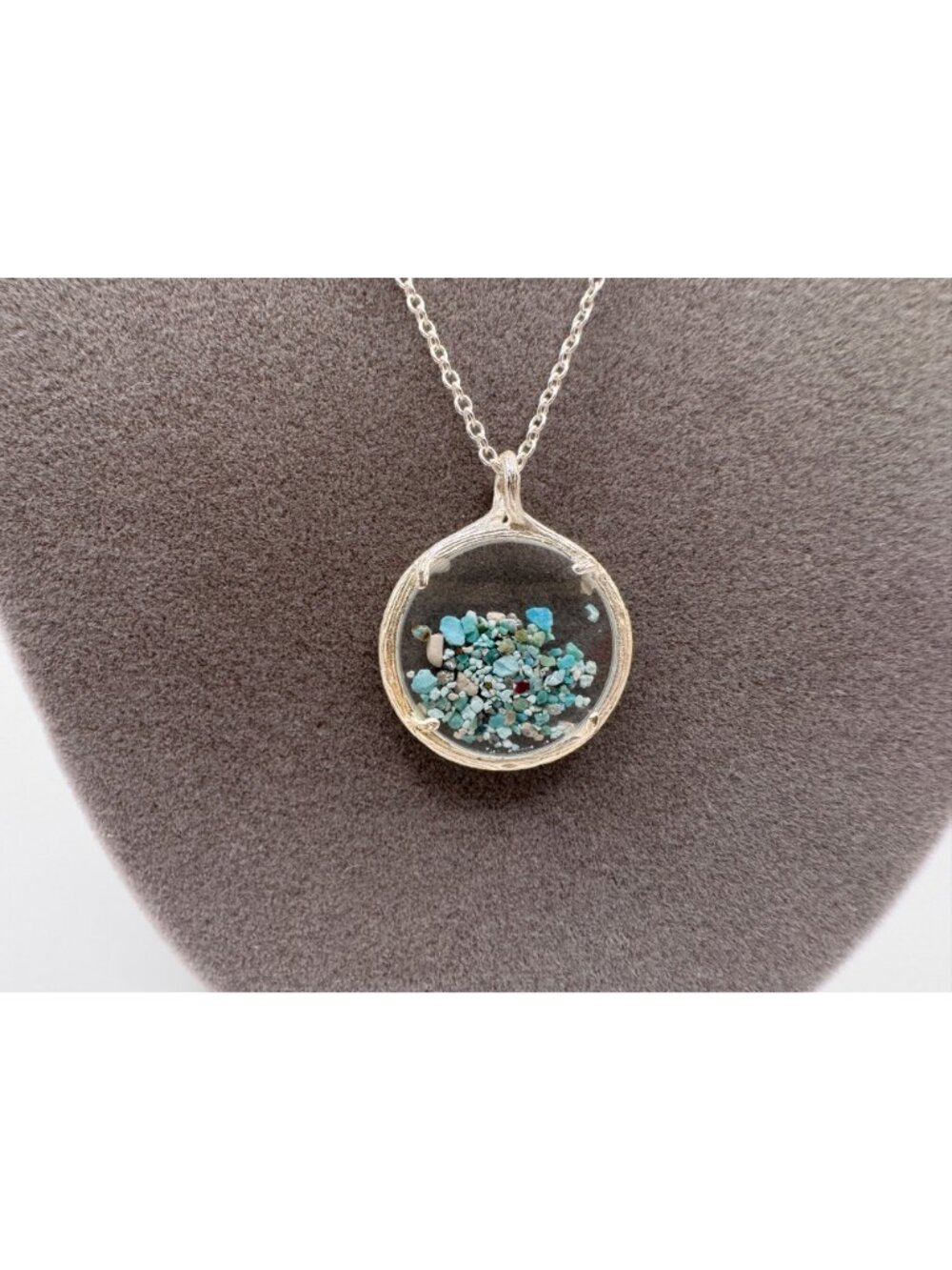 Catherine Weitzman Birthstone Turquoise Shaker Necklace Silver Tone Signed - Picture 2 of 5